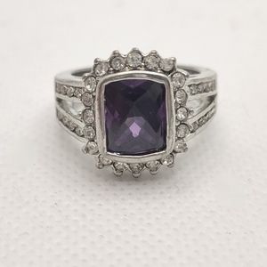 Purple Faceted Crystal Halo Ring 💍 💜